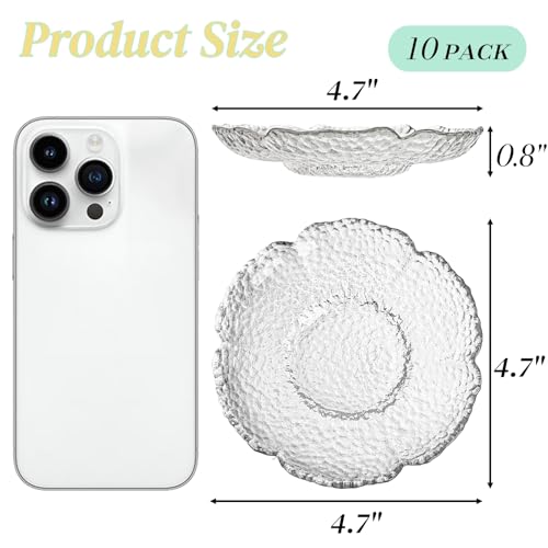 Jowgut 10 Pack Small Clear Glass Plates, 4.7 Inch Clear Coffee Tea Saucer, Mini Glass Snack Dishes Tabletop Coasters Set for Teacup, Appetizer, Salad, Fruit - Image 2