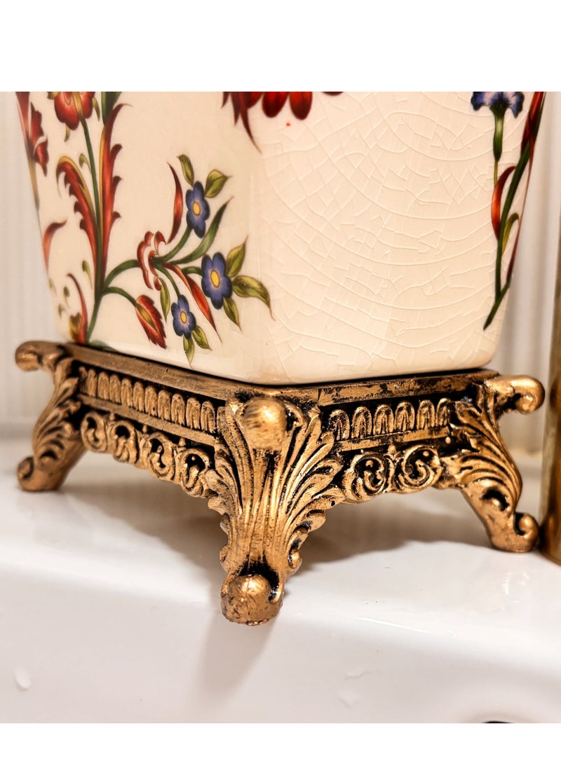 bbet Toothbrush Holder, Ceramic Bathroom Accessories, Artistic Home Decor (Drain Phoenix tail flower)  - Image 2