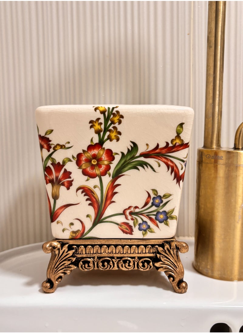 bbet Toothbrush Holder, Ceramic Bathroom Accessories, Artistic Home Decor (Drain Phoenix tail flower)  - Image 1