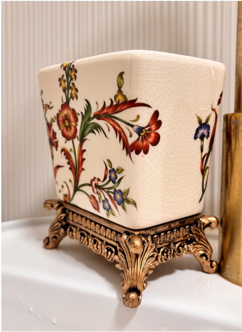 bbet Toothbrush Holder, Ceramic Bathroom Accessories, Artistic Home Decor (Drain Phoenix tail flower)  - Image 3