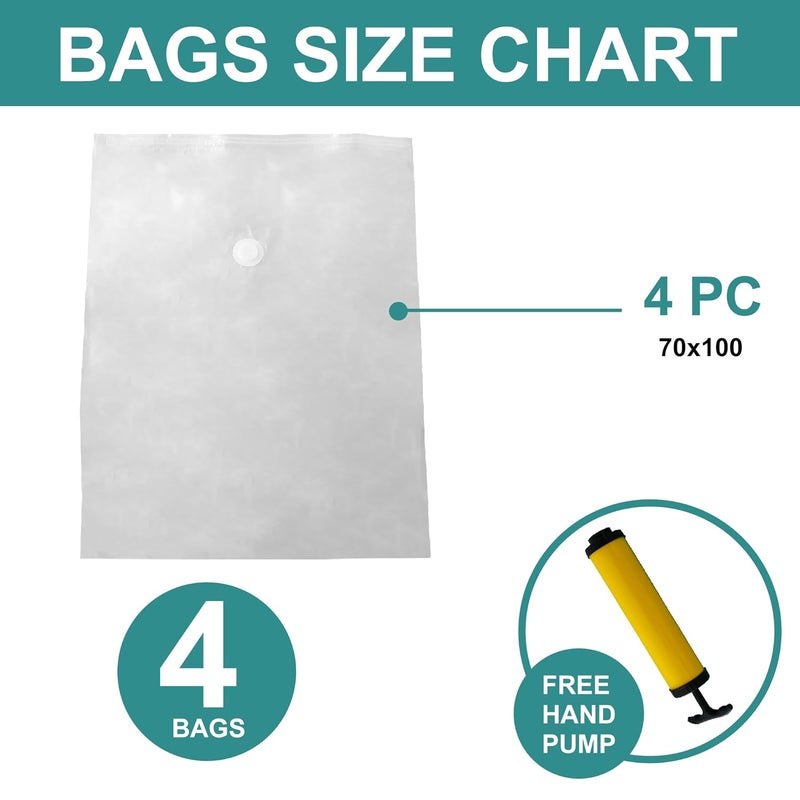 Kuber Industries Set of 4 Vacuum Bags for Storage with Pump Spacesaver Vaccine Bags for Clothes Pillows Sealed Compression Bags for Travel with Hand Air Pump XNL004 Yellow Transparent - Image 2