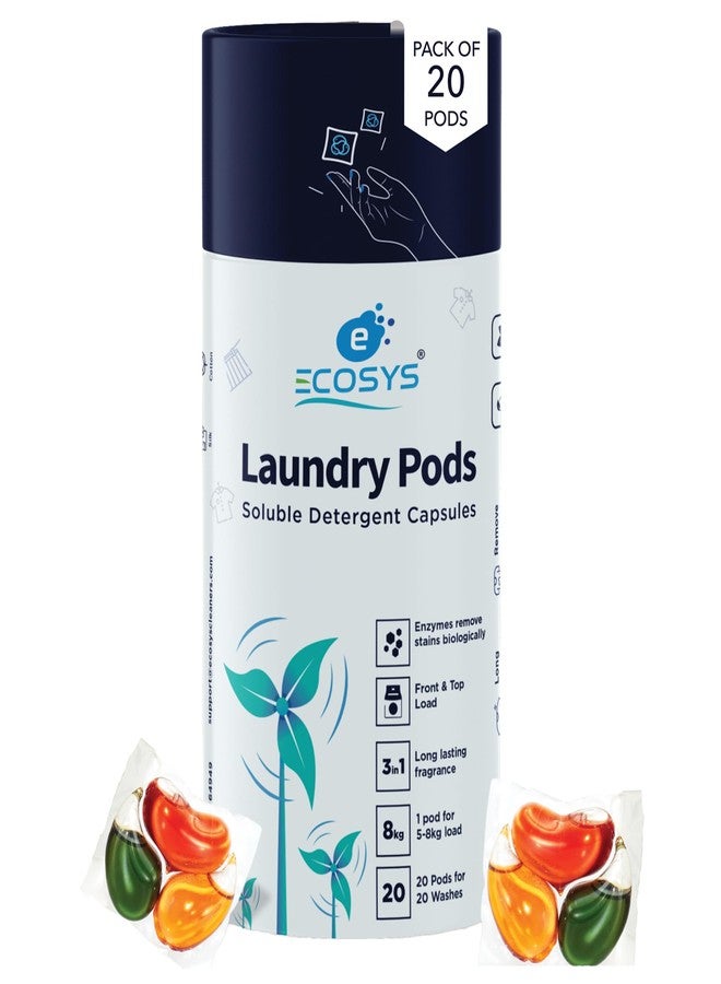 Ecosys 3-in-1 Dissolvable Magic Laundry Pods for 20 washes:Bioenzymes Infused,Tough Stain Fighter for Top & Front Load with Floral Aroma,1 Pod = 1 Wash for 5-7kg - Image 1