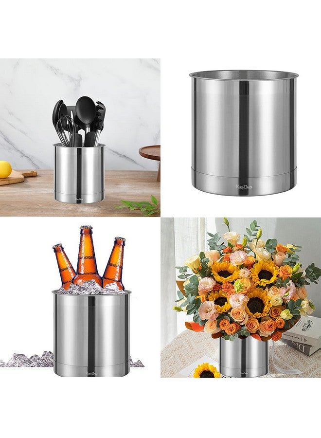 KSENDALO KSENDALO Stainless Steel Utensil Holder 7x7inch Large Utensil Holder for Countertop, Round Utensil Caddy for Spoons, Silverware, and Spatulas for Kitchen, Silver  - Image 3