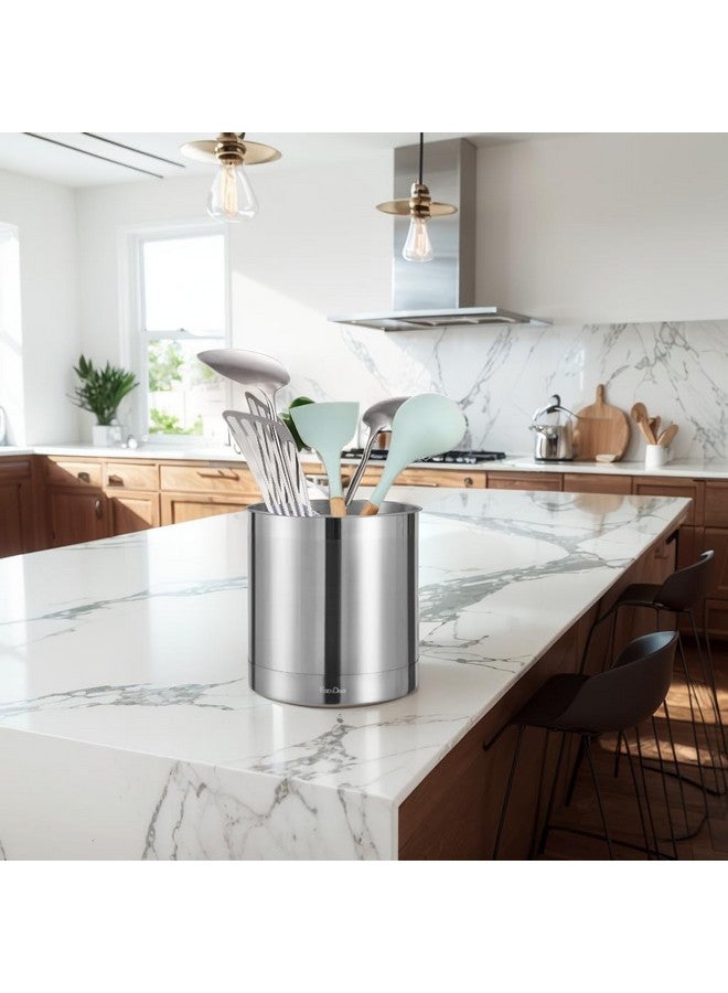 KSENDALO KSENDALO Stainless Steel Utensil Holder 7x7inch Large Utensil Holder for Countertop, Round Utensil Caddy for Spoons, Silverware, and Spatulas for Kitchen, Silver  - Image 2