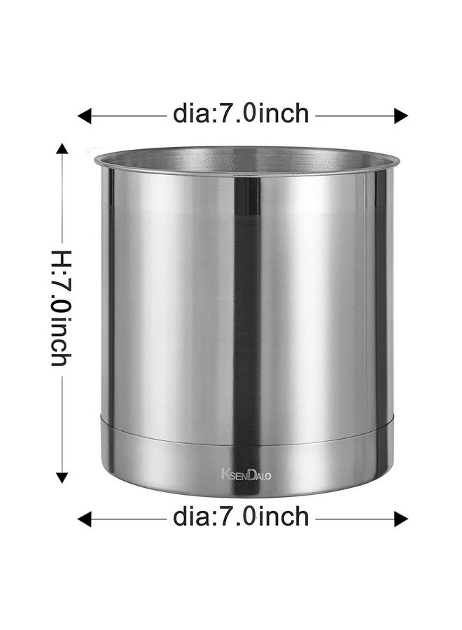 KSENDALO KSENDALO Stainless Steel Utensil Holder 7x7inch Large Utensil Holder for Countertop, Round Utensil Caddy for Spoons, Silverware, and Spatulas for Kitchen, Silver  - Image 4
