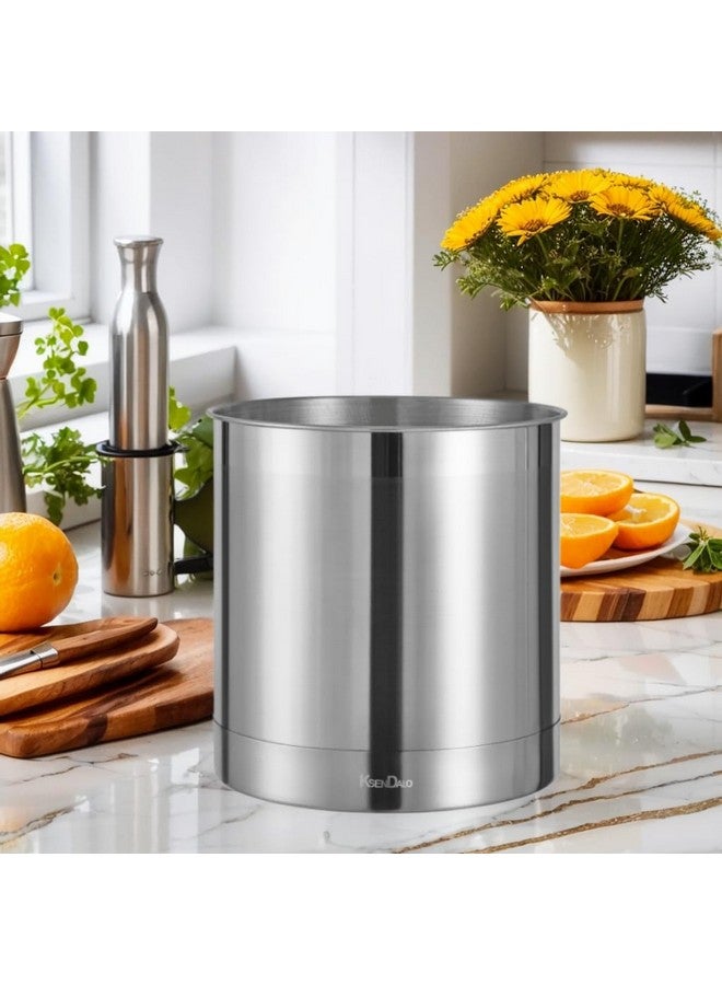 KSENDALO KSENDALO Stainless Steel Utensil Holder 7x7inch Large Utensil Holder for Countertop, Round Utensil Caddy for Spoons, Silverware, and Spatulas for Kitchen, Silver  - Image 5