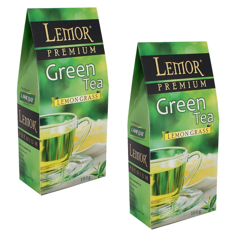 Lemor Lemon Grass Flavored Green Tea (100 gm) Pack of 2 for Healthy Indian Beverage - Image 1