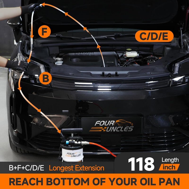 FOUR UNCLES 6.5L Oil Extractor - Pneumatic/Manual Vacumm Fluid Extractor with Pump Tank Remover & 5 Tubes for Oil Change and a Brake Bleeding Hose for Brake Fluid Change - Image 4