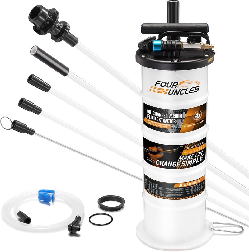 FOUR UNCLES 6.5L Oil Extractor - Pneumatic/Manual Vacumm Fluid Extractor with Pump Tank Remover & 5 Tubes for Oil Change and a Brake Bleeding Hose for Brake Fluid Change - Image 1