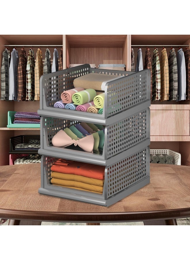 كوبير إندستريز مجموعة من 3 منظمات تخزين من Kuber Industries | منظم خزانة للملابس | منظم خزانة | صندوق قابل للطي لتكديس القمصان | صندوق قماش للخزانة | سلة تخزين خزانة | كبير | رمادي - Image 1