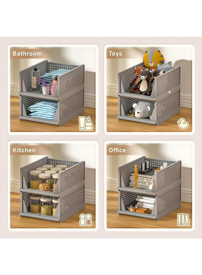 كوبير إندستريز مجموعة من 3 منظمات تخزين من Kuber Industries | منظم خزانة للملابس | منظم خزانة | صندوق قابل للطي لتكديس القمصان | صندوق قماش للخزانة | سلة تخزين خزانة | كبير | رمادي - Image 5