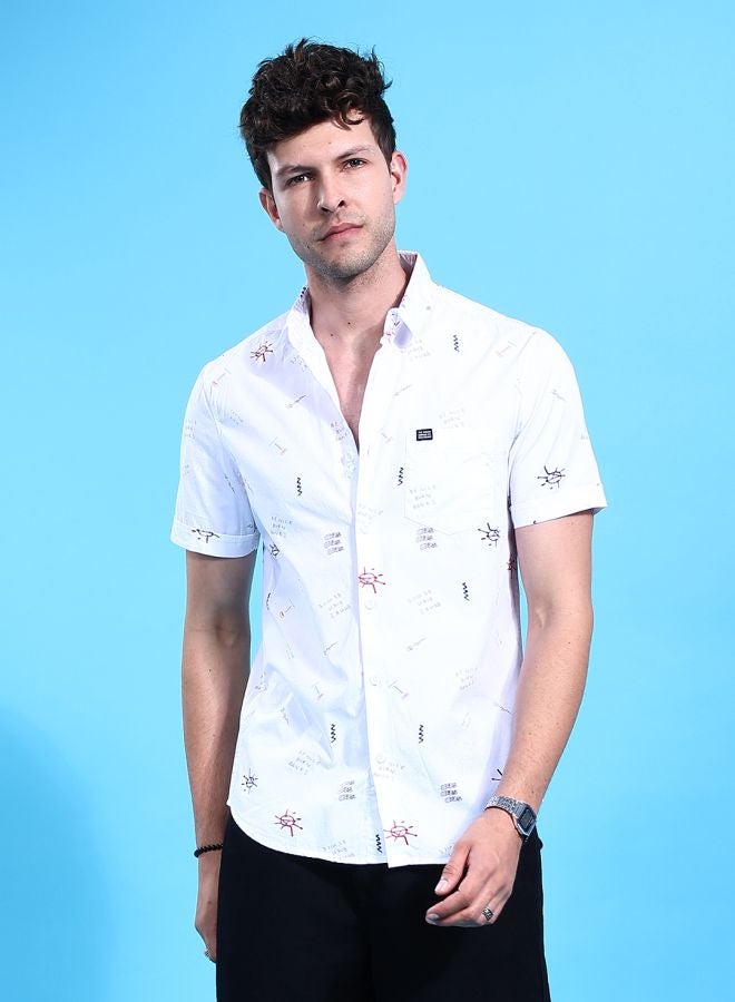 The Indian Garage Co Men Slim Fit Conversational Printed Half Sleeves Cutaway Collar Casual Shirt - Image 1