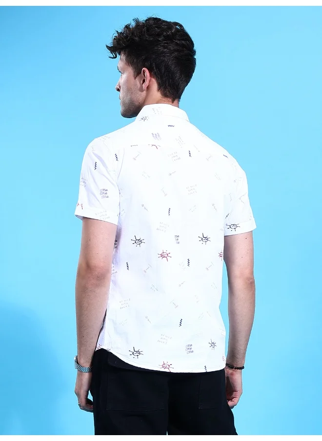 شركة المرآب الهندية White Slim Fit Casual Printed Shirt