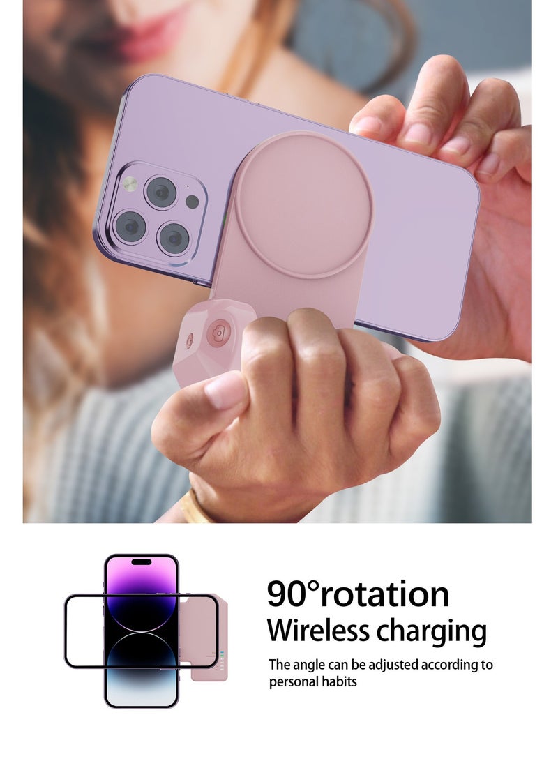 New Wireless Car Charger with Multiple Functions and 5000mAh Battery Capacity, Car Phone Holder with Bluetooth Control and Photography Feature in Pink - Image 4