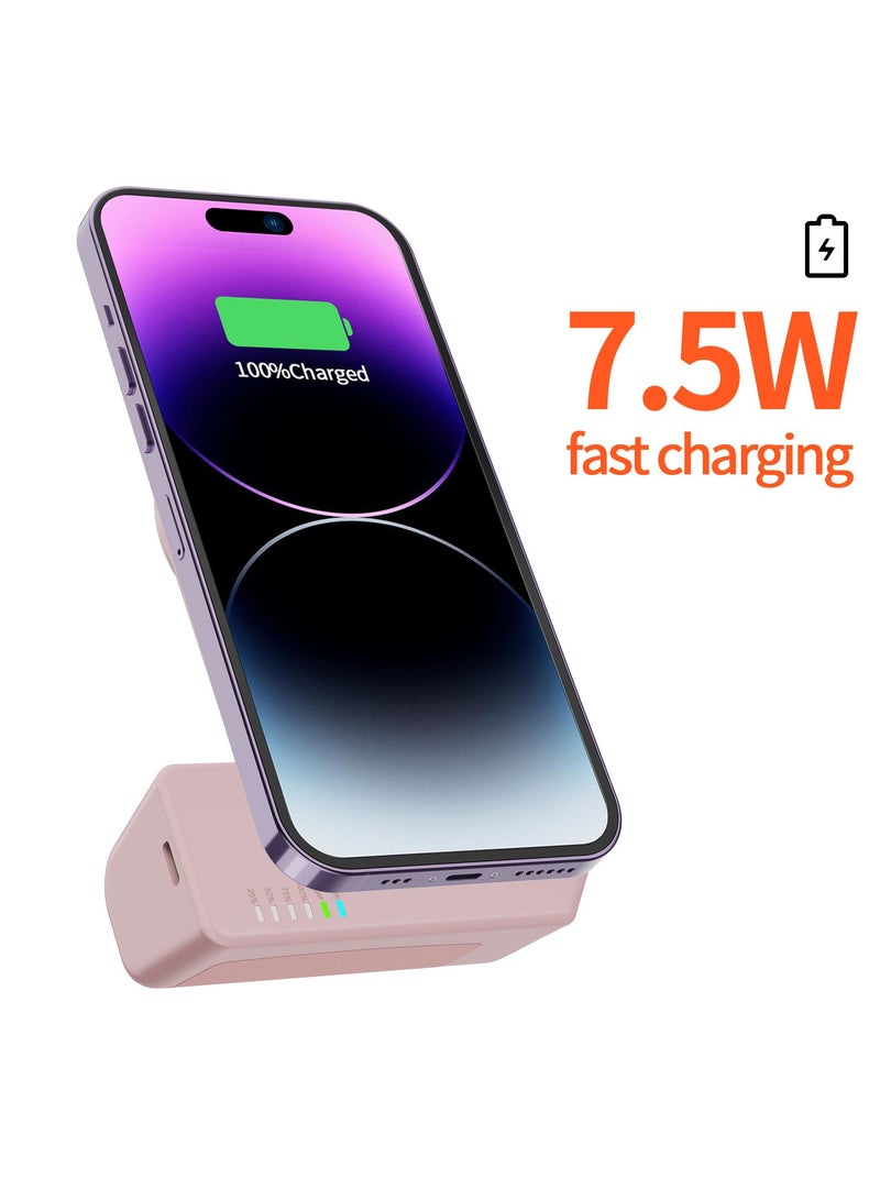 New Wireless Car Charger with Multiple Functions and 5000mAh Battery Capacity, Car Phone Holder with Bluetooth Control and Photography Feature in Pink - Image 3
