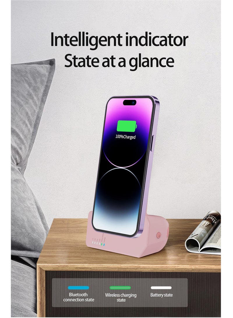 New Wireless Car Charger with Multiple Functions and 5000mAh Battery Capacity, Car Phone Holder with Bluetooth Control and Photography Feature in Pink - Image 5
