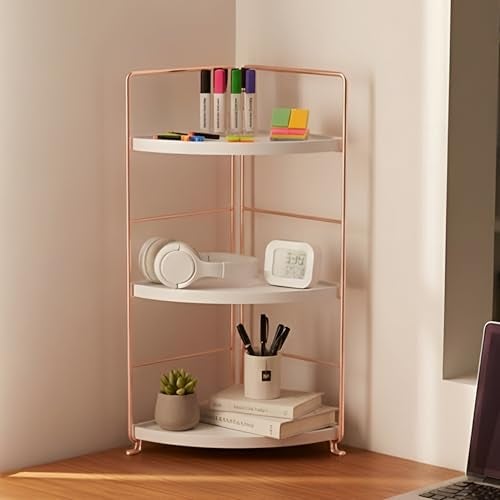oddpod™ 3-Tier Corner Storage Rack Bathroom Countertop Organizer/Stackable Standing Makeup Storage Holder, Vanity Tray, Cosmetic & Spice Rack Shelf Cabinet for Kitchen and Bathroom (Rose Gold) - Image 1