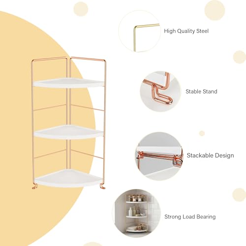 oddpod™ 3-Tier Corner Storage Rack Bathroom Countertop Organizer/Stackable Standing Makeup Storage Holder, Vanity Tray, Cosmetic & Spice Rack Shelf Cabinet for Kitchen and Bathroom (Rose Gold) - Image 3