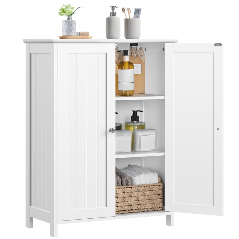 Yaheetech Bathroom Floor Cabinet Modern Storage Freestanding Organizer Cabinet with Adjustable Shelves Double Doors 3Tier Home Living Room Furniture White