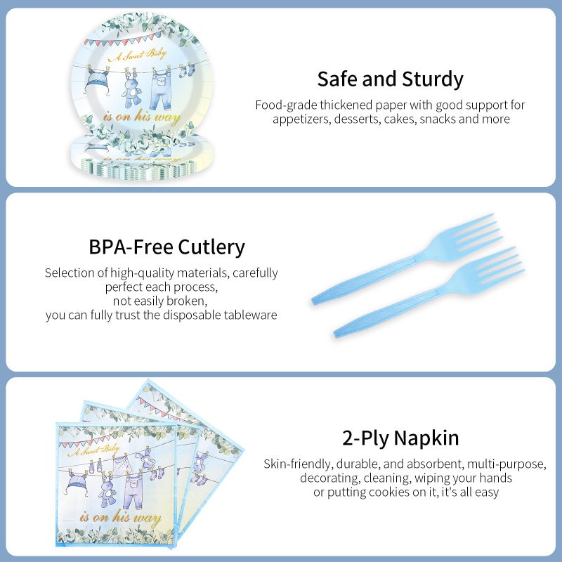 HFBOBP 75PCS Greenery Baby Shower Plates and Napkins Decorations Party Favors  7Inch A Sweet Baby Is on His Way Baby Boy Shower Paper Plates Disposable Dessert Tableware Party Supplies - Image 4