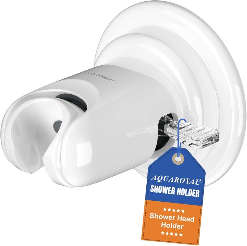 AQUAROYAL Handheld Shower Head Holder , Suction Cup Shower Head Holder, Adjustable Shower Head Wall Mounted for Tile/Glass (White) - Image 1