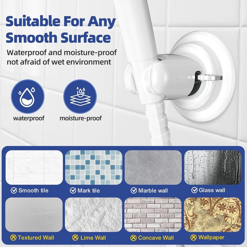 AQUAROYAL Handheld Shower Head Holder , Suction Cup Shower Head Holder, Adjustable Shower Head Wall Mounted for Tile/Glass (White) - Image 5