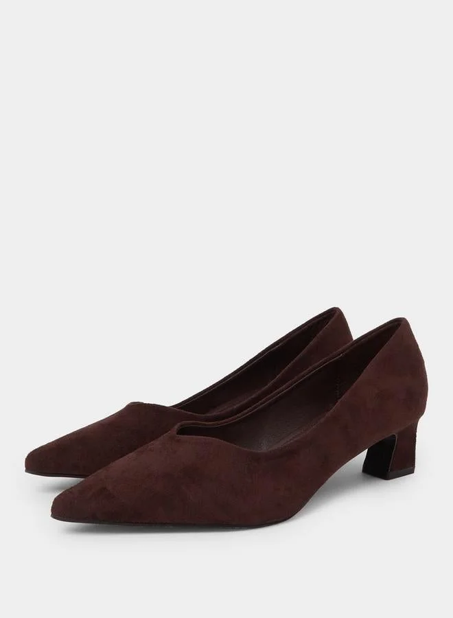 Styli Brown Pointed Toe Block Heel Court Shoes