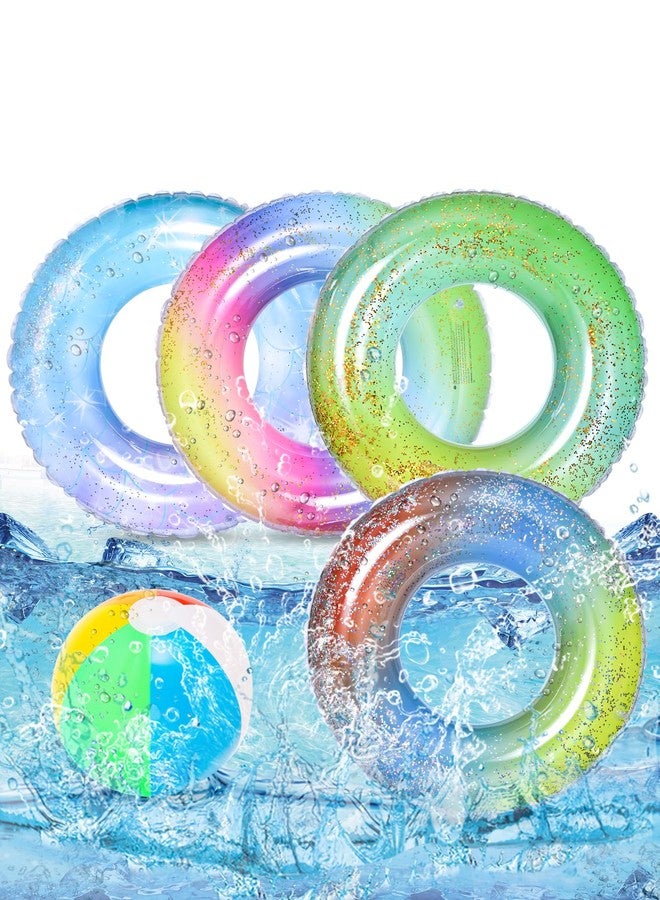 Bennol 4PCS Swimming Rings with 1 Beach Ball Inflatable Pool Floats for Kids Adults 32.5'' Fruits Pool Floaties Rings Toys for Beach Water Float Party, Swimming Pool, Ocean, Beach Time - Image 1