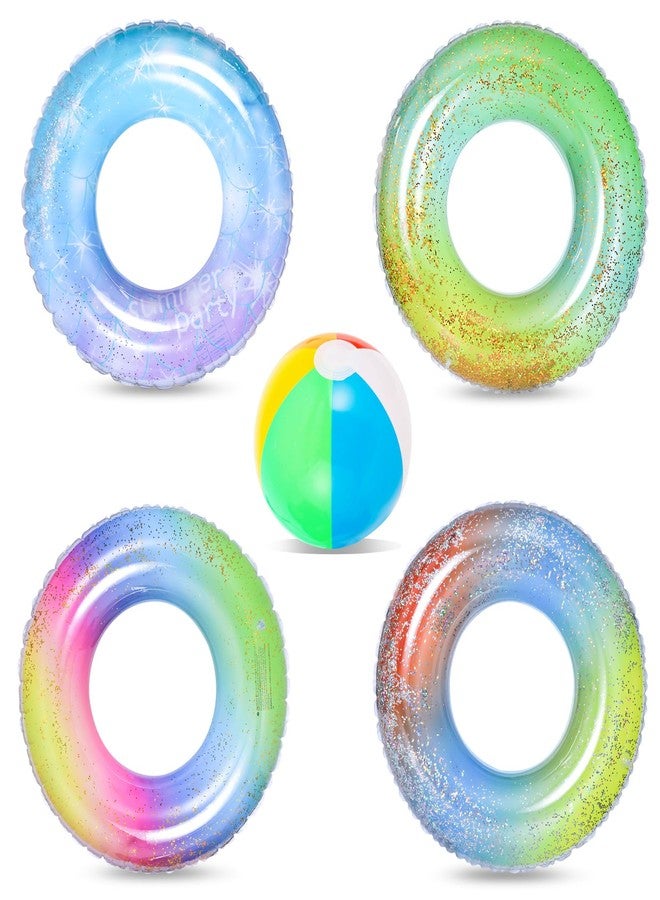 Bennol 4PCS Swimming Rings with 1 Beach Ball Inflatable Pool Floats for Kids Adults 32.5'' Fruits Pool Floaties Rings Toys for Beach Water Float Party, Swimming Pool, Ocean, Beach Time - Image 3