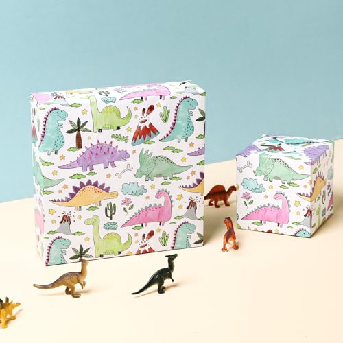 BIOBROWN Dinosaur Wrapping Paper Roll - 17 Inches X 33 Feet - Colorful Hand-drawn Dinosaurs Design Gift Wrap Paper for Boys, Girls, Birthday, Baby Shower, Dino Party - Image 4