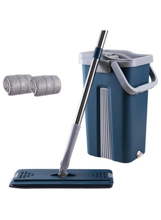 Sky-Touch Mop and Bucket : Flat Mop Bucket System with Wringer Set Squeeze Mop Bucket Set with Long Handle for Home Office Floor Wall Windows (2 Pads Grey/Blue) - pzsku/ZC218282D346288491F11Z/45/_/1721213680/669bedc0-5d41-46af-ba7e-cbdc359a30d4