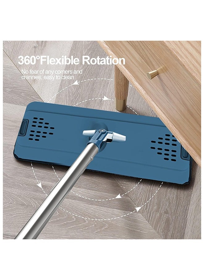 SKY-TOUCH Sky-Touch Mop and Bucket : Flat Mop Bucket System with Wringer Set Squeeze Mop Bucket Set with Long Handle for Home Office Floor Wall Windows (2 Pads Grey/Blue)  - Image 2