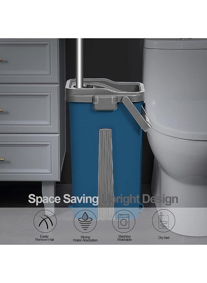 SKY-TOUCH Sky-Touch Mop and Bucket : Flat Mop Bucket System with Wringer Set Squeeze Mop Bucket Set with Long Handle for Home Office Floor Wall Windows (2 Pads Grey/Blue)  - Image 3