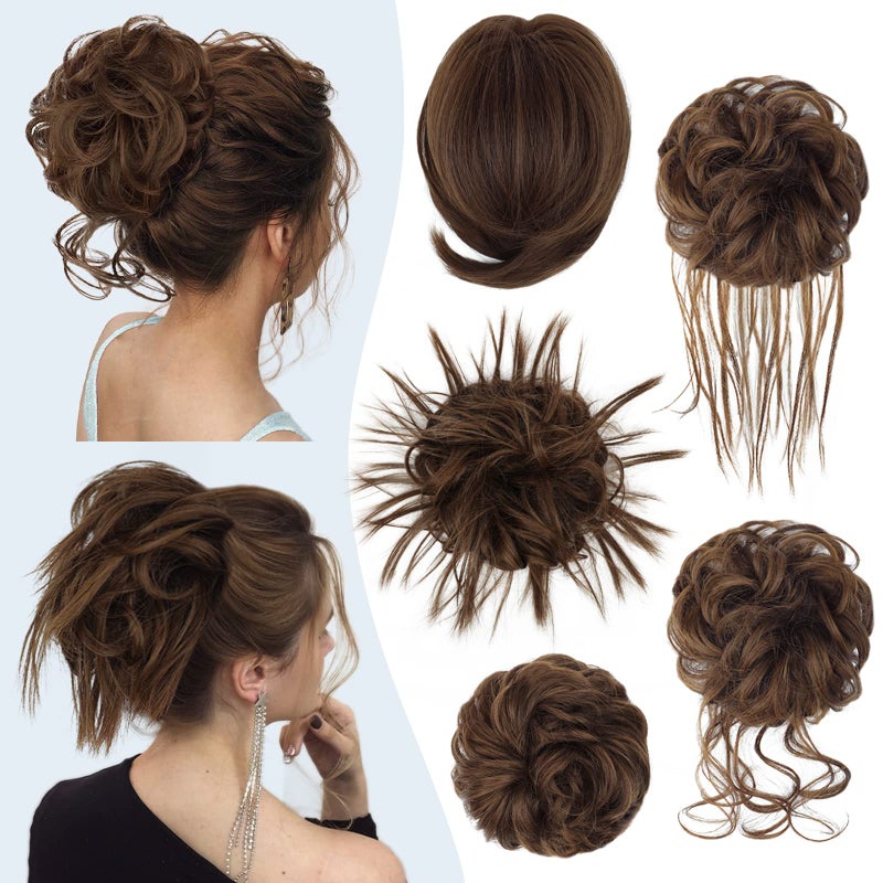 HMD 5 Pieces Messy Hair Bun Hairpiece Tousled Updo for Women Hair Extension Ponytail Scrunchies with Elastic Rubber Band Long Updo Messy Hairpiece Hair Accessories Set for Women830