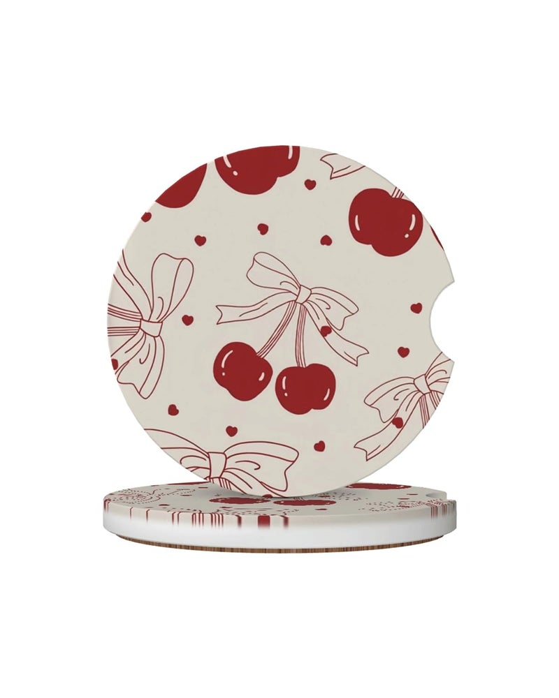 KWSAAHU Car Cup Holder Coasters 2 Pcs Ceramic Coasters with Cork Back and Finger Slot AntiSlip Shock Absorbing Women and Men Universal Car Accessories Vintage Cherry - Image 3
