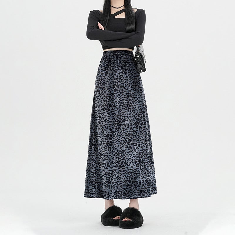 Real S Spot 2025 High-End Leopard Print Velvet Skin-Friendly Half-Length Hip-Hugging Fishtail Long Skirt Elastic Waist Mid-Length Skirt - Image 1