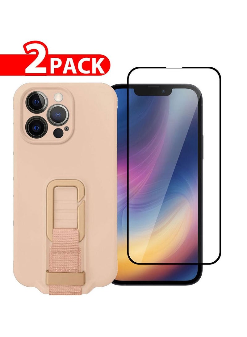 CATANES 2 Pack For iPhone 13 Pro Case Cover And Screen Protector With Strap And Adjustable Grip Case Pink - Image 1