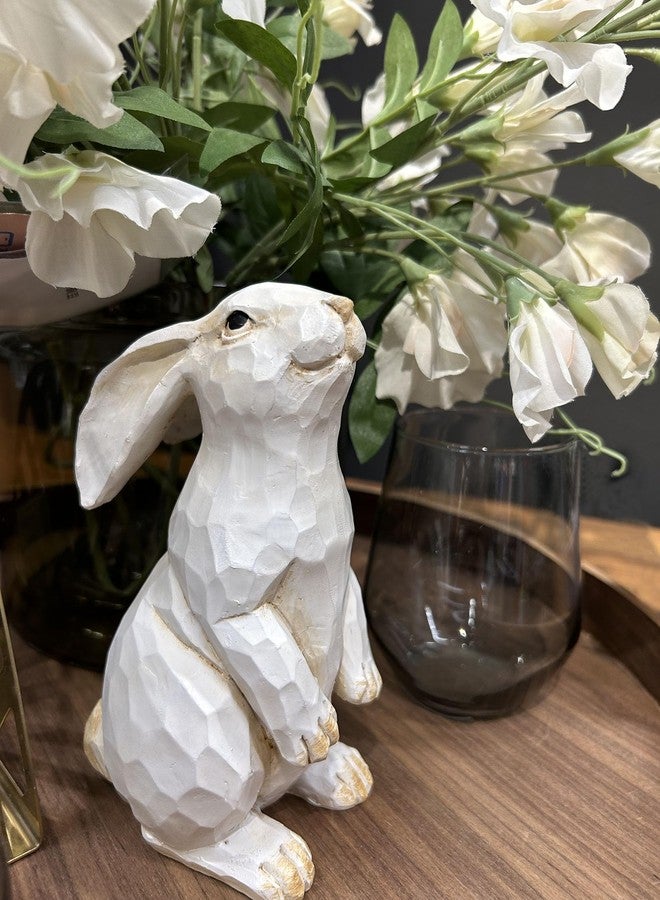 QIAOIDEA Easter Bunny Decoration Decorative Farmhouse Modern Standing White Rabbit Figurine Home Decor Accent Carved Rustic Distressed Animal Rabbit Ornaments - Image 3