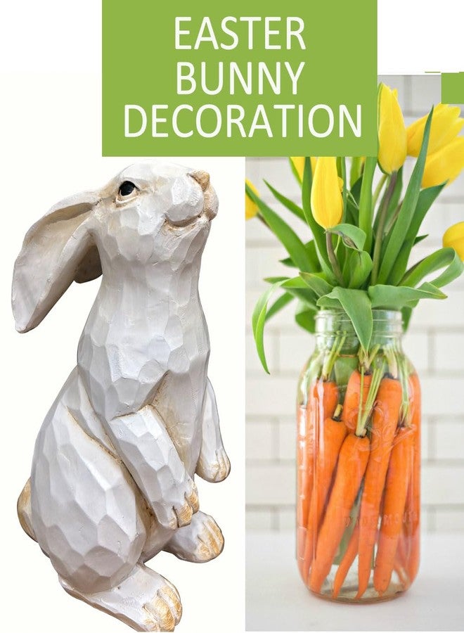QIAOIDEA Easter Bunny Decoration Decorative Farmhouse Modern Standing White Rabbit Figurine Home Decor Accent Carved Rustic Distressed Animal Rabbit Ornaments - Image 4