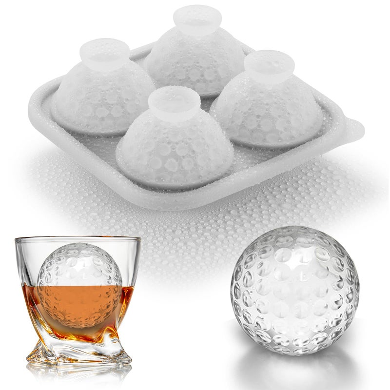 ACOOKEE Novelty Golf Gifts Ball Ice Maker Mold, 2.2" Large Sphere Round Ice Cube Mold for Cocktails, Whiskey, Bourbon Chilling, 4 Hole Fun Shapes Big Silicone Circle Ice Cube Trays - Image 1