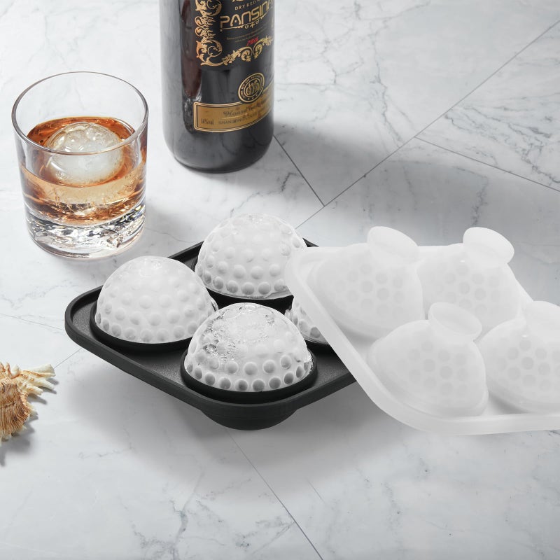 ACOOKEE Novelty Golf Gifts Ball Ice Maker Mold, 2.2" Large Sphere Round Ice Cube Mold for Cocktails, Whiskey, Bourbon Chilling, 4 Hole Fun Shapes Big Silicone Circle Ice Cube Trays - Image 2