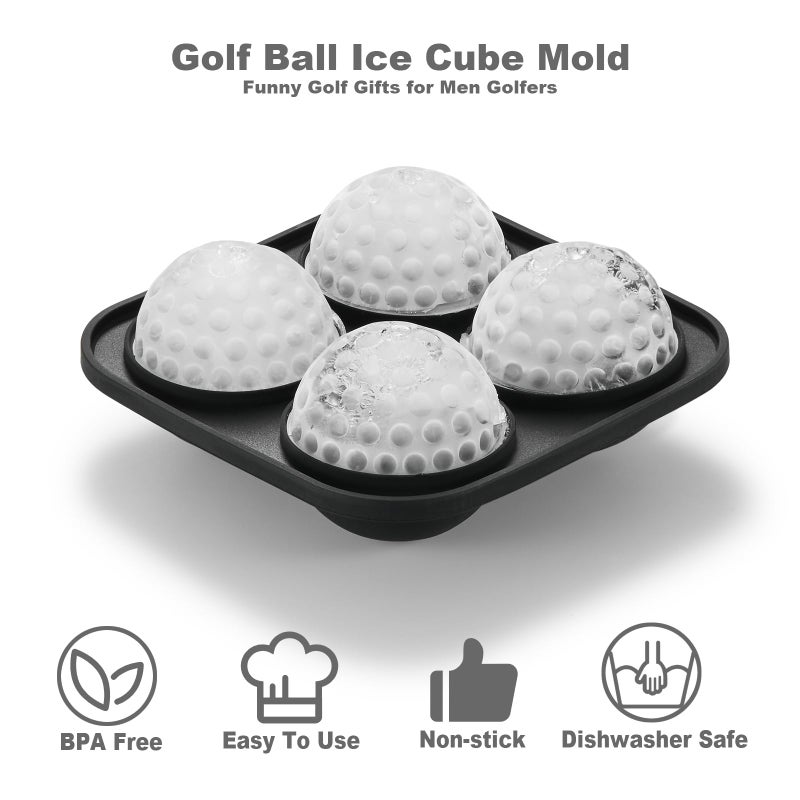 ACOOKEE Novelty Golf Gifts Ball Ice Maker Mold, 2.2" Large Sphere Round Ice Cube Mold for Cocktails, Whiskey, Bourbon Chilling, 4 Hole Fun Shapes Big Silicone Circle Ice Cube Trays - Image 3