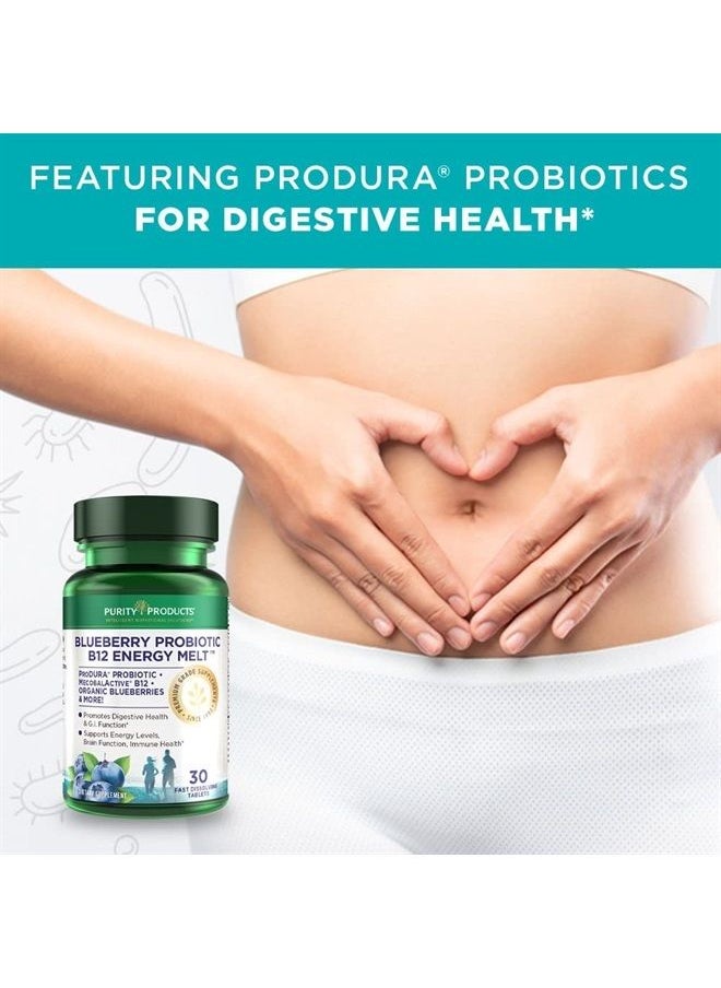 Purity Products - Blueberry Probiotic B12 Energy Melt ProDura Clinical Probiotic - Organic Blueberries, Methylcobalamin B-12-30 Melts - Image 1