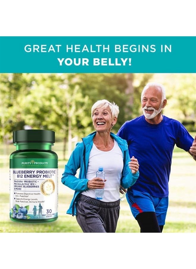 Purity Products - Blueberry Probiotic B12 Energy Melt ProDura Clinical Probiotic - Organic Blueberries, Methylcobalamin B-12-30 Melts - Image 1
