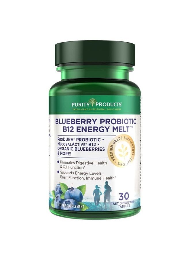 Purity Products - Blueberry Probiotic B12 Energy Melt ProDura Clinical Probiotic - Organic Blueberries, Methylcobalamin B-12-30 Melts - Image 1