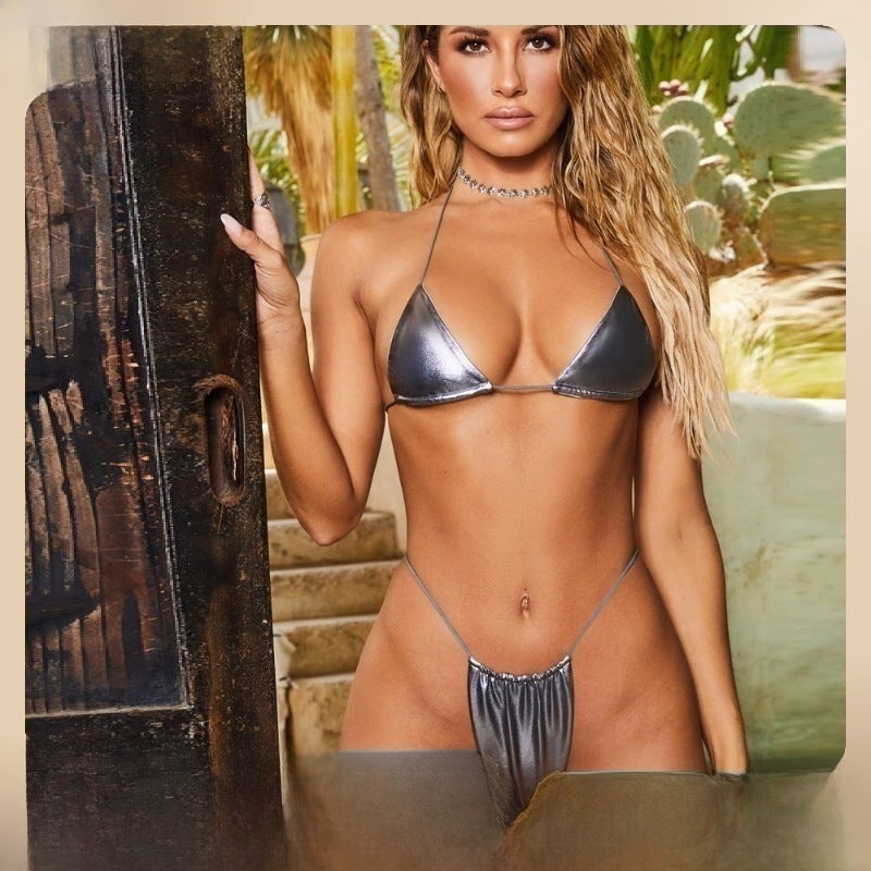 New European and American Swimsuit Gold and Silver Sexy Split Bikini Three-Point Hot Stamping Women's Swimsuit Export Wholesale Bikini(Gold, S) - Image 2