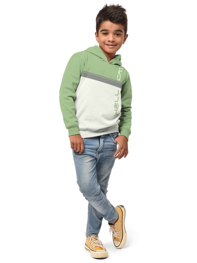 HELLCAT Boys Regular Fit Fullsleeve Hooded Neck Cotton Blend Sweatshirt with Rib - Pack of 1 - Light Green_7-8 Years - Image 4
