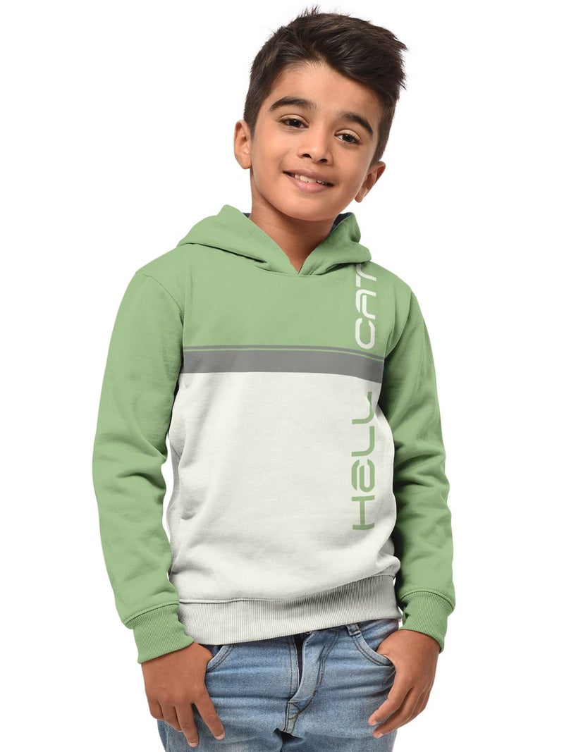 HELLCAT Boys Regular Fit Fullsleeve Hooded Neck Cotton Blend Sweatshirt with Rib - Pack of 1 - Light Green_7-8 Years - Image 1