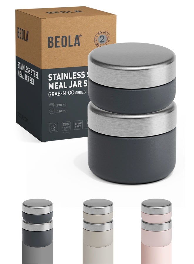BEOLA Set of 2 Single Wall Stainless Steel Food Jars, Stainless Steel Lunch Box, Food Containers for Lunch On-the-go, Tiffin for Adults or Kids, Perfect for School or Office, BPA FREE (Lava Gray) - Image 1