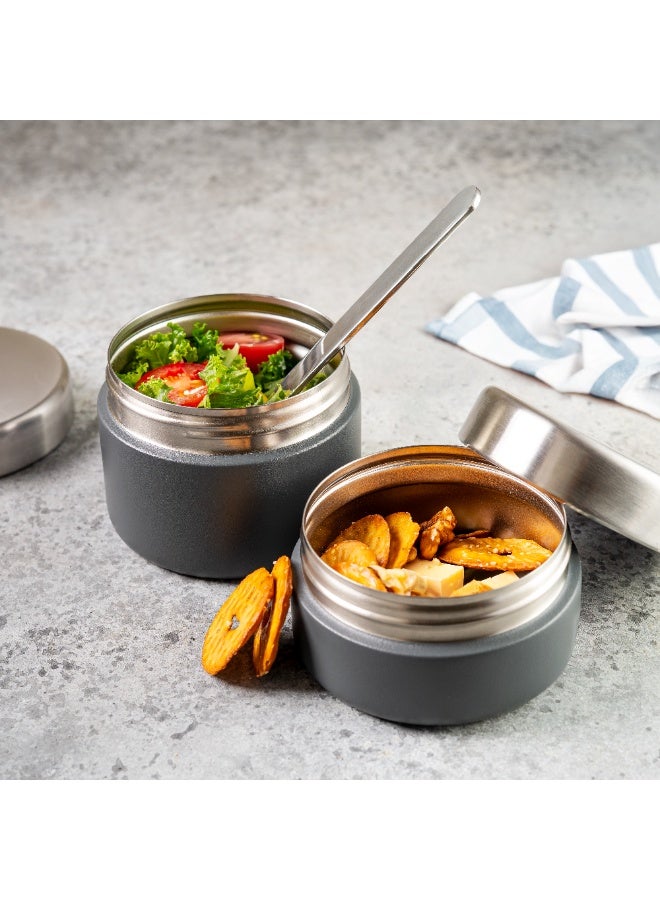 BEOLA Set of 2 Single Wall Stainless Steel Food Jars, Stainless Steel Lunch Box, Food Containers for Lunch On-the-go, Tiffin for Adults or Kids, Perfect for School or Office, BPA FREE (Lava Gray) - Image 2